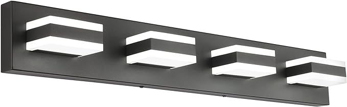 SOLFART Black Bathroom Light Fixtures 4 Lights Bathroom Vanity Light LED Dimmable Matt Black Vanity Lights 32W Cool White 6000K & 0%-100% Brightness Dimmable