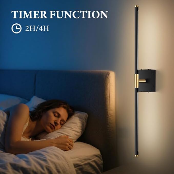 Wall Sconces Set of Two Battery Operated, Wireless USB Rechargeable Wall Lights with Remote, 8000mAh Dimmable LED 3 Color Dimmable Living Room for Bedroom,Hallway,Picture Lamp (30in Black)