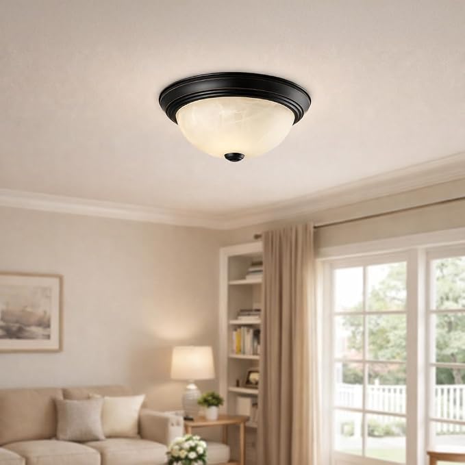 Design House 587519 Traditional 2 Pack 2-Light Indoor Dimmable Ceiling Light with Alabaster Glass for Bedroom Hallway Kitchen Dining Room, Oil Rubbed Bronze, 11-Inch | Dimmable, Ceiling Mount, Traditional, Steel, 2-Pack, Lighting, 587519