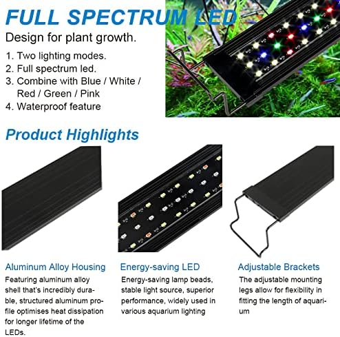 WaterRebirth Aquarium Lights Fish Tank Light 10 20 30 55 Gallon Planted Aquarium LED Light with Switch (18-24") (Pack of 2)