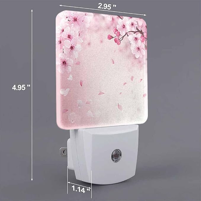 Cherry Blossoms Night Light Pink Flowers Plug into Wall with Dusk to Dawn Light Sensors 0.5W Warm Nightlights for Bedroom Bathroom Hallway