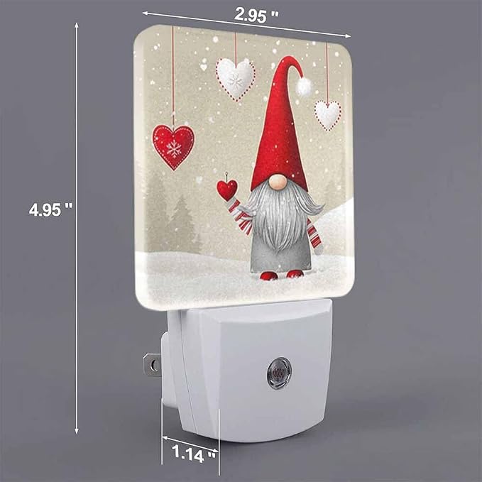 Christmas Theme Night Light Red Hearts and Elves LED Night Lights Plug into Wall for Stairway Hallway Bedroom 0.5W Nightlight