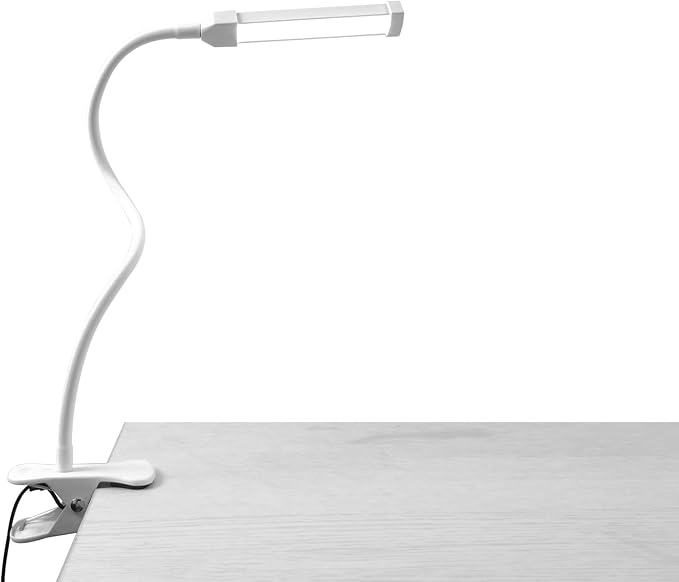 Clamp Light with Stepless Dimming and Timer, 24 LED Clip on Reading Light for Bed Headboard, 3 Color Temps, Flexible Gooseneck USB Desk Lamp for Workshop Home Office(White)