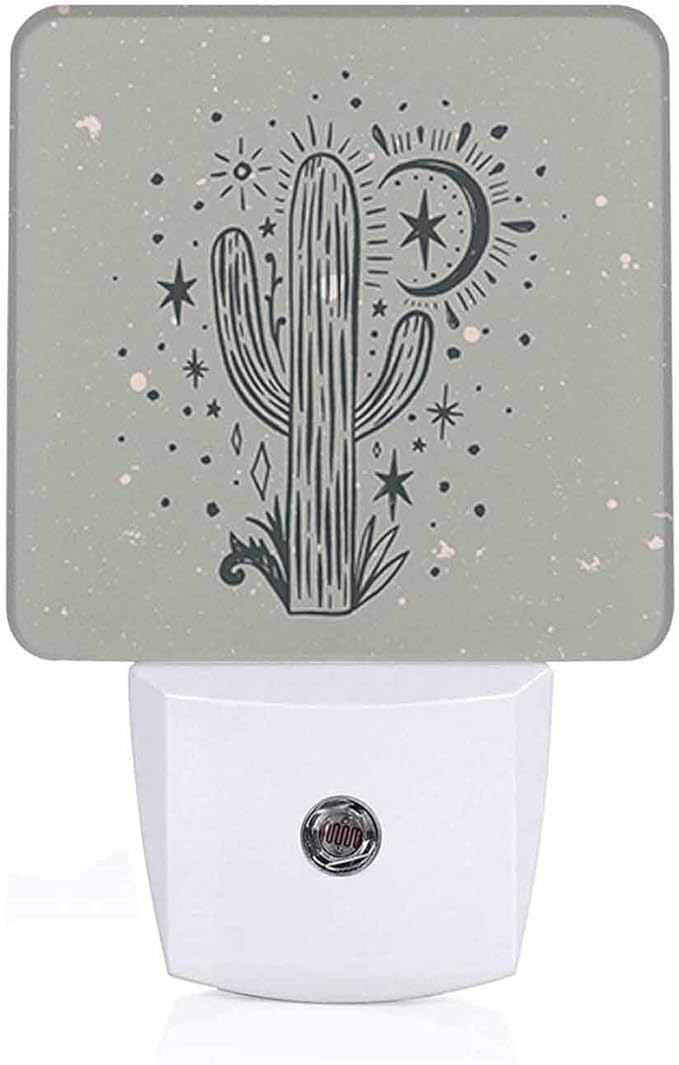 LED Night Light,Wild Cactus Desert Arizona Vintage LED Night Light Plug into Wall with Dusk to Dawn Light Sensor White Energy Efficient Nightlight for Bedroom Bathroom Hallway Living Room Kitchen