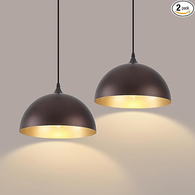 Farmhouse Pendant Light 2 Pack, Vintage Pendant Light Fixtures, 11.8 inches Dome Kitchen Pendant Lights, Industrial Pendant Lights for Kitchen Island Dining Room, Oil Rubbed Bronze Finish