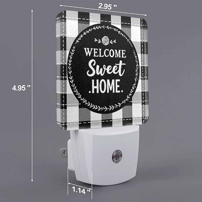Black Circle Letters Night Lights Plug into Wall Black and White Checkered Pattern Night Light with Dusk to Dawn Sensor for Home Bedroom Bathroom Living Room 0.5W Sleep-Friendly