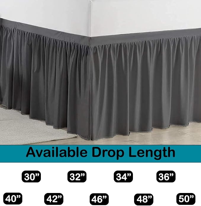 Dorm Bed Skirt, Twin XL, 32" Drop, Dark Grey | Soft Microfiber Fabric, College dorm rooms, Hides under-bed storage, Fits 39"x80" Beds, Wrinkle-resistant, Machine Washable