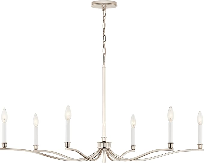 Kichler Malene 6-Light Chandelier, Updated Traditional Light in Polished Nickel, Sloped Ceiling Compatible, for Foyer, Dining Room or Living Room (22.25" x 42"), 52696PN