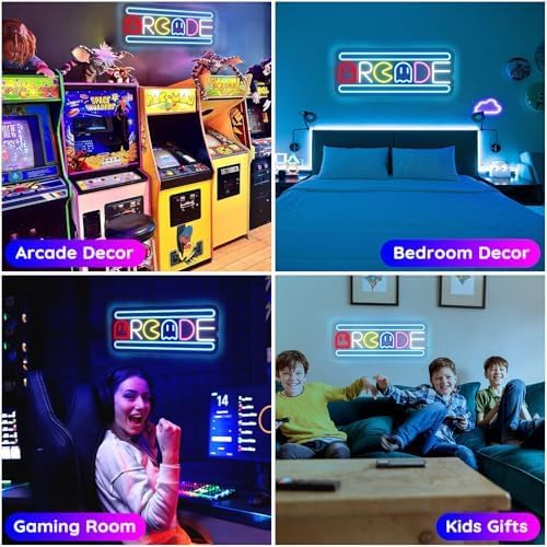 Arcade Neon Light Sign LED USB Powered Dimmable, Retro Ghost Arcade Game Room Neon Lighted Sign for Gaming Room Wall Decor Man Cave for Bedroom Baseroom Decorations Gift