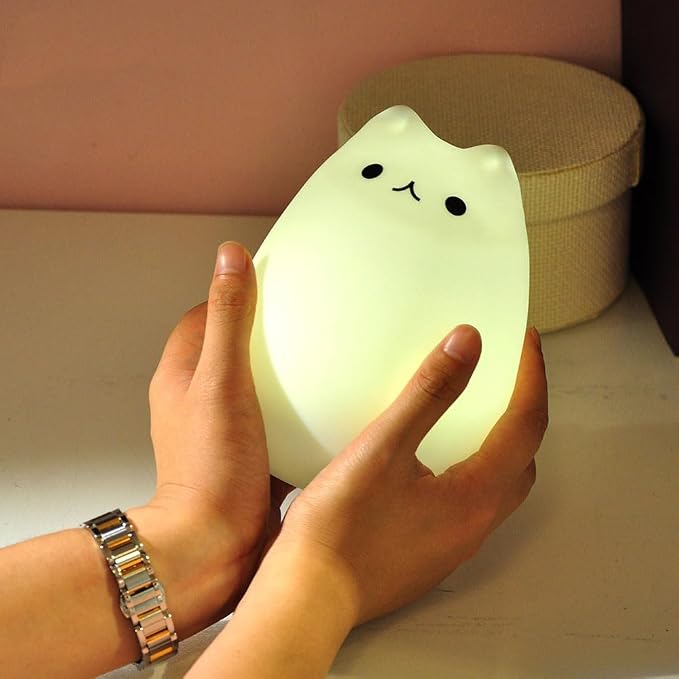 Cat Night Light, USB Rechargeable Silicone Cute Night Light for Kids Baby Children, 7-Color Changing LED Cat Lamp Nursery Nightlights Christmas Gifts for Kids Bedroom (Celebrity Cat)