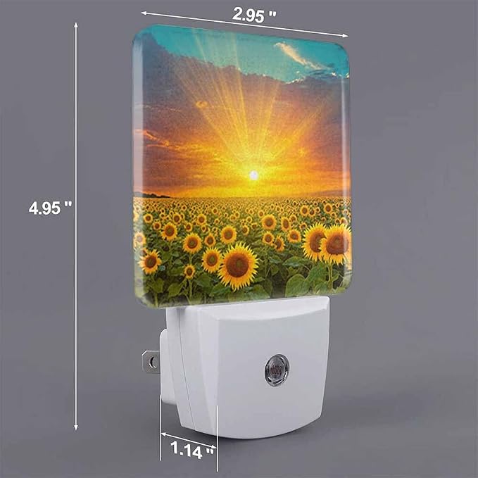 Sunflower Fields Night Light Sunset Beautiful Golden Yellow Sunflowers LED Night Lights Plug into Wall for Stairway Hallway Bedroom 0.5W Nightlight