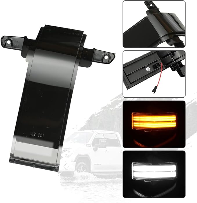 ROCCS Flashing Turn Signal Lights White DRL LED Side Tow Mirror Marker Light competible with Chevy Silverado GMC Sierra 2014–2019 OEM ONLY, Smoke Lens