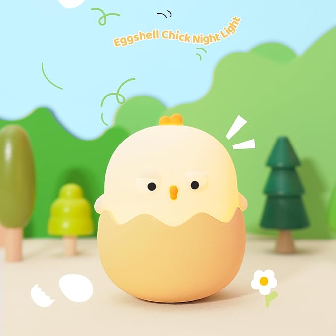Cute Eggshell Chick Night Light, 7 Colors Dimmable Chick Nightlight, LED Bedside Lamp, Touch-Sensitive for Bedroom, Living Room(Eggshell Chick)