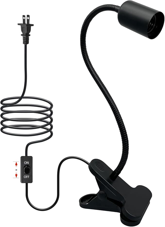 Clip Desk Lamp Socket, 240CM Cord Clamp Light Socket E26 E27 Clip Lamp Holder 360 Flexible Clip on Light with On/Off Switch, Portable, for Lighting, Plant Growth, Black (No Bulb)