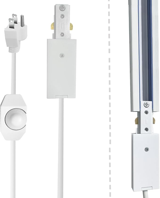 Track Lighting Live End Cord with Inlne Dimmer Switch, 4.92FT H Track Live End Feed Connector, Suitable for H Type Single Circuit 3-Wire-1 Track Lighting Systems