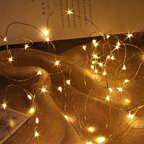 Timer Led String Light,2 Pack Mini Battery Powered Silver Wire Starry Fairy Lights,Battery Operated Lights for Bedroom,Christmas,Parties,Wedding,Christmas Gift Decoration(5m/16ft Warm White)