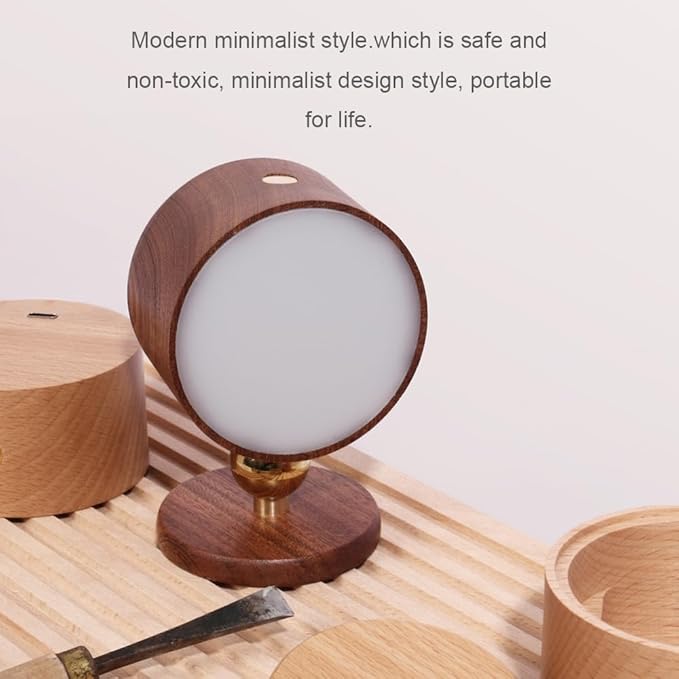 Wooden Led Wall Sconce, 360 Rotatable Dimmable Rechargeable Battery Operated Magnetic Led Night Light for Reading and Household Lighting (Sapele Wood 2pcs)