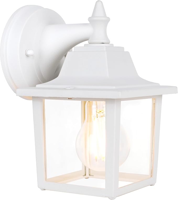 Outdoor Wall Light Fixture, Rustproof Aluminum, Glass | Exterior Porch Light Wall Sconce Lantern for House, Patio, Garage, Waterproof, E26 Socket 60W Max, White, 1 Pack