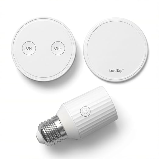 LoraTap Remote Control Light Socket, Wireless Light Switch for Pull Chain & Bare Fixtures, Wall Mount, 100ft Range for Closet, Basement & Garage, E26 E27 Adapter, No Wiring