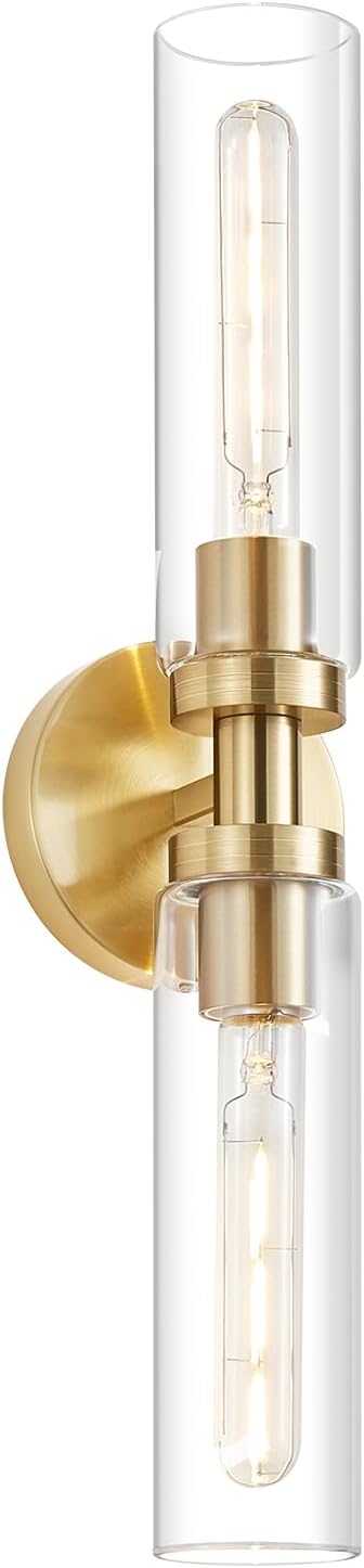 Lanhall 2-Light Brushed Brass Gold Bathroom Light Fixtures Over Mirror Modern Vanity Light Wall Lighting with Clear Glass Shade for Bathroom, Bedroom, Hallway, Cabinet