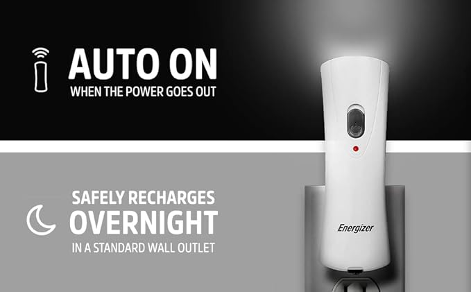 Energizer Auto-On LED Flashlights Rechargeable (12-Pack) for Home Power Failure, Plug in LED Flashlight for Power Outage, Night Light, Hurricane Preparedness