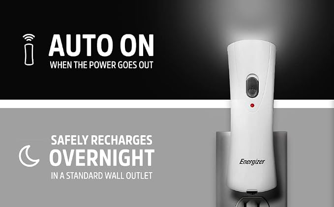 Energizer Auto-On LED Flashlights Rechargeable for Home Power Failure, Plug in LED Flashlight for Power Outage, Night Light, Hurricane Preparedness (Pack of 72)