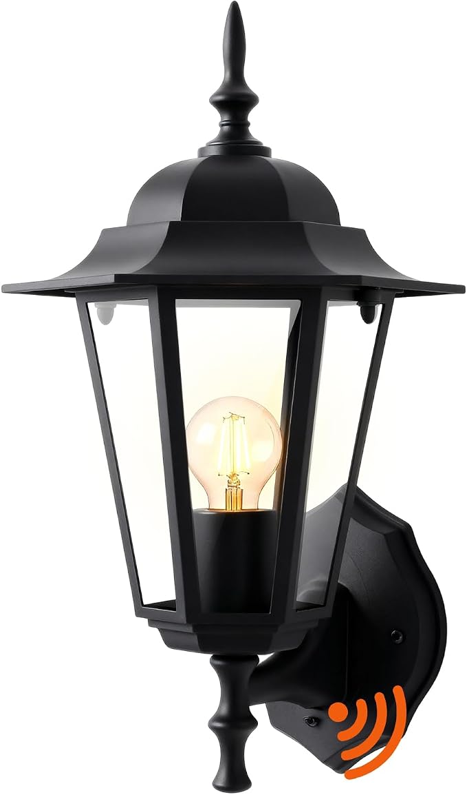 14.4"H Dusk to Dawn Outdoor Wall Light, Black Exterior Garage Lighting Fixtures, Outdoor Porch Light Wall Mount, Modern Outside Wall Lantern Sconce Sensor Dusk Dawn Light for House, 1 Pack, E26 Base