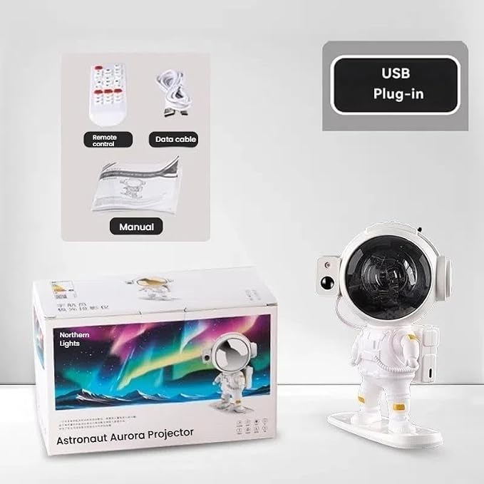 White Noise Astronaut Aurora Galaxy Projector — 360° Rotating Star & Moon Night Light with Sleep Timer, Music Sync, Remote Control, Calming LED Mood Lamp for Bedroom, Kids' Room, Nursery
