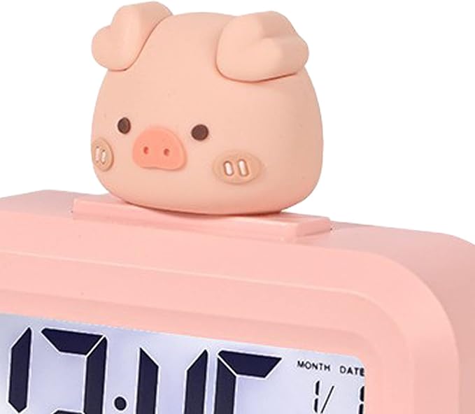 Cartoon Desktop Electronic LED Clock Cute Alarm Temperature (Pink Piggy)