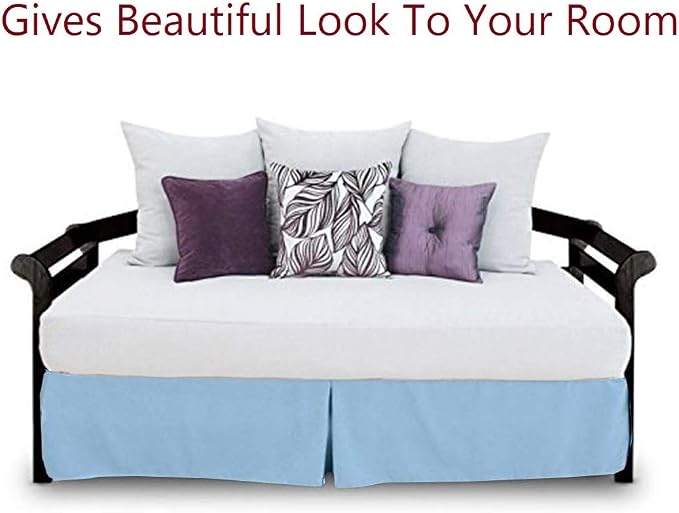 Pleated Bed Skirt with Split Corners for Daybeds - Three Side Coverage - Made with Brushed Microfiber, (Twin Size, Light Blue Solid)/14 Inch Drop