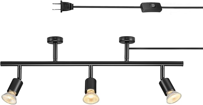 Globe Electric Plug-in Track Lighting, 3-Light Adjustable Track Bar, Matte Black 22-Inch Fixture with 15-Foot Cord, Modern Ceiling Light for Apartments & Rentals