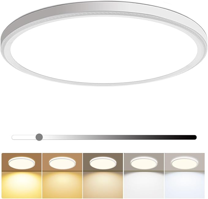hunhun 12 Inch Dimmable LED Flush Mount Ceiling Light Fixture 28W 3200LM 5 Color Temperature in One Super Slim Round Ceiling Lamp Low Profile Ceiling Lights for Living Bedroom Kitchen Laundry White