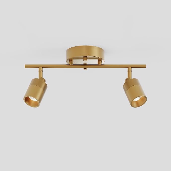 Shura Antique Brass 2-Light Track Light with Rotatable Heads, Integrated LED Bulbs, 15 in. Track Lighting Kit, 3000k, 1120 Lumens