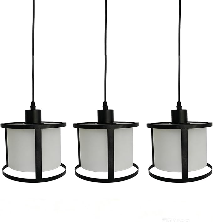 3 Lights Industrial Pendant Light with Glass Shade Matte Black Pendant Lighting Adjustable Industrial Retro Style Hanging Light,Kitchen Island Farmhouse Pendant Lights Fixtures for Kitchen,Farmhouse