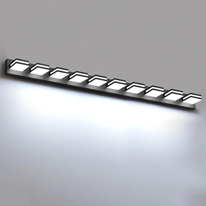 IZORRO LED Modern Bathroom Lights Fixtures(10-Light,Dimmable),Matte Black Acrylic Wall Lighting,Vanity Lights for Bathroom Over Mirror - 6000k 46In （No Assembly Required）