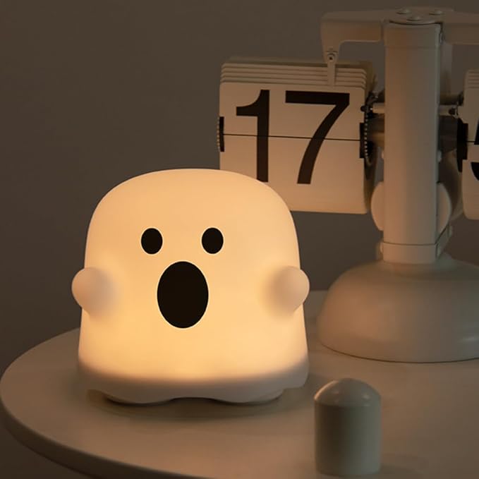 Ghost Night Light, Cute White Night Lamp for Bedroom USB Rechargeable Lamps Adjustable Brightness, Nursery Bedside Delay-Off Nightlight for Birthday Gift Halloween Christmas