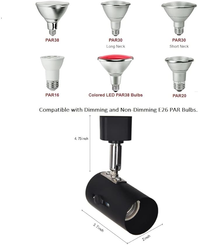 H Type Black Universal line Voltage Track Lighting Heads E26(no Bulb),ETL Listed,4Pack