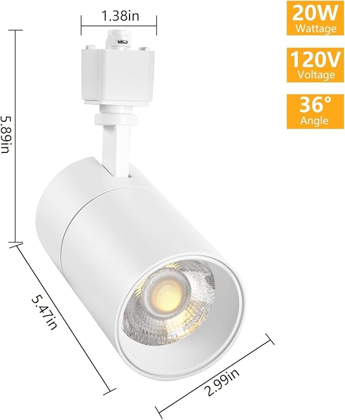 VANoopee 3-Color 20W Dimmable LED Track Lighting Heads H Type - Bright Track Light Fixtures Ceiling Spotlight for Kitchen, 3000K 4000K 5000K Selectable, Pack of 6, Flicker Free CRI90+ 36° 2000lm White