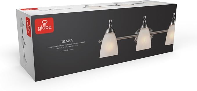 Globe Electric 50783 23" 3-Light Vanity Light, Satin Nickel, Alabaster Glass Shades, Beauty Room Accessories, Bathroom Lights Over Mirror, Makeup Mirror Lights, Wall Light