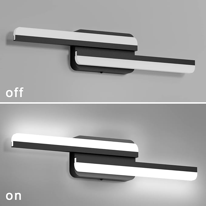 Ralbay Modern LED Black Vanity Light 24inch 24W Frosted Aluminum LED Matte Black Vanity Light for Bathroom Lighting Fixtures White Light 6000K