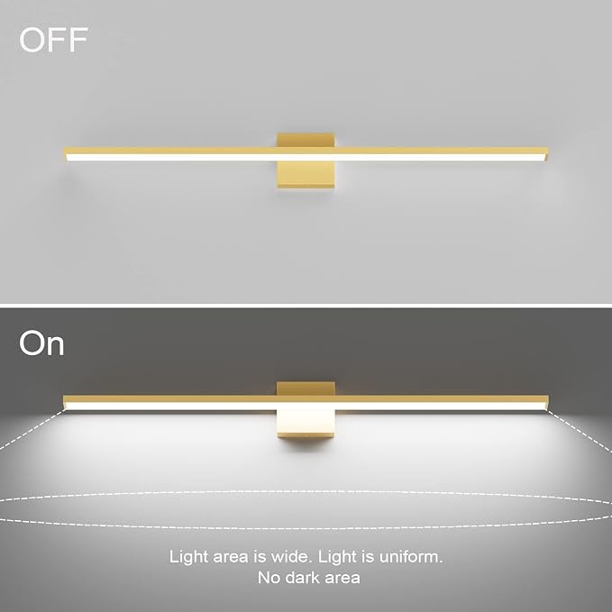 Ralbay Modern LED Gold Vanity Light for Bathroom 40inch Frosted Aluminum Gold Bathroom Wall Lighting Fixtures Over Mirror White Light 6000K