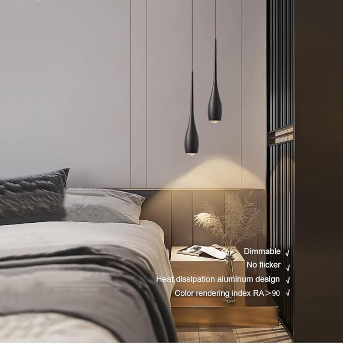 Black Pendant Lights Kitchen Island, Modern LED Pendant Light Fixtures, Small Mini Pendant Lighting Dimmable Hanging for Bathroom, Bar, Dining Room, Bedroom（2-Pack）