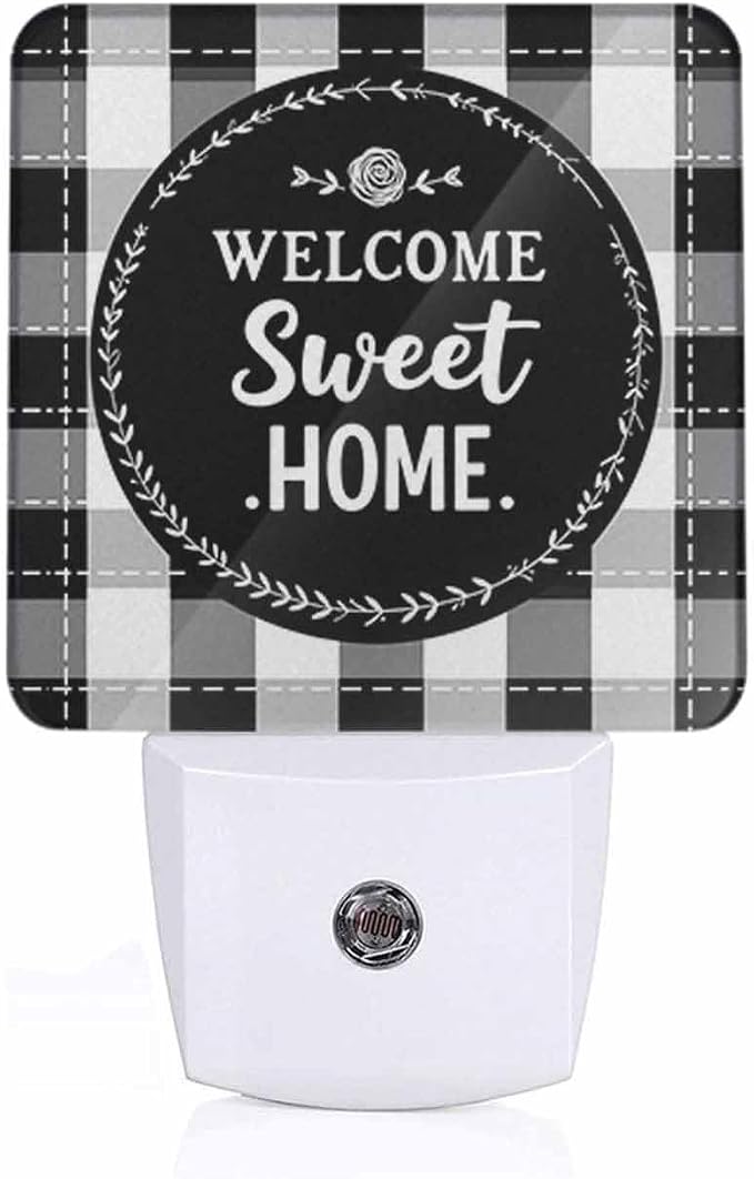Black Circle Letters Night Lights Plug into Wall Black and White Checkered Pattern Night Light with Dusk to Dawn Sensor for Home Bedroom Bathroom Living Room 0.5W Sleep-Friendly