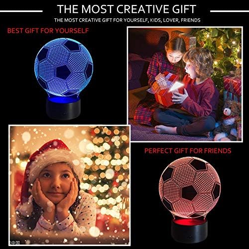Wiscky Soccer Night Lights for Kids 3D Illusion Football Lights Lamp 7 LED Colors Changing Touch Table Desk Lamps Decorative Lighting Cool Toys Gifts Birthday Holiday Xmas Gifts Sports Theme Fans