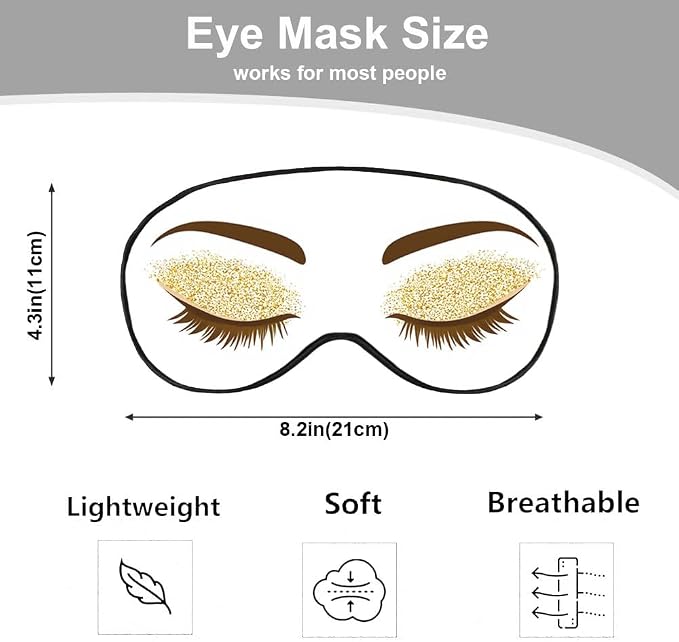 Eyelash Sleep Eye Mask Woman Eye Long Eyelashes Golden Glitters Eyeshadows Makeup Silk Eye Mask Sleeping Soft Eye Shade Cover for Women Boy Girl Airplane Travel