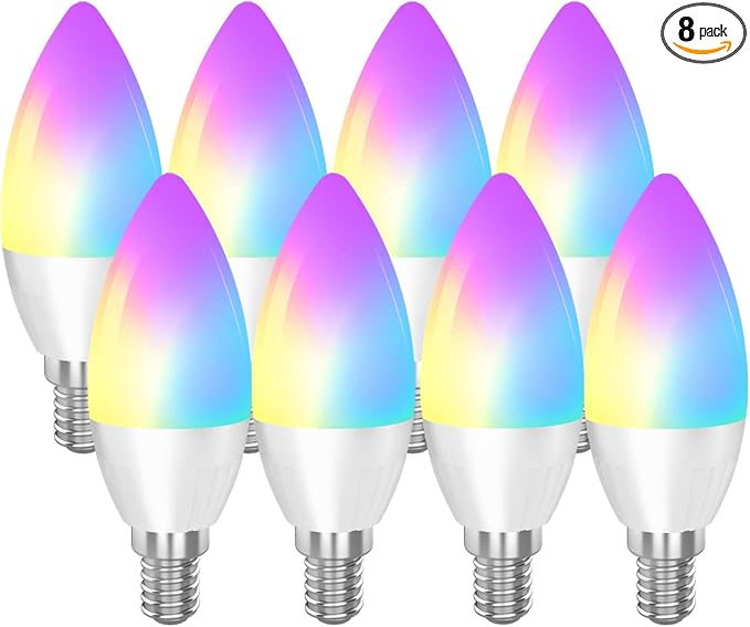 CMARS Smart Light Bulbs E12 Base, Candelabra LED Bulbs Compatible with Alexa Google Home IFTTT, Dimmable and RGB Color Changing Light Bulb, Tunable White Chandelier Light Bulbs (2.4 Ghz only) 8 Pack