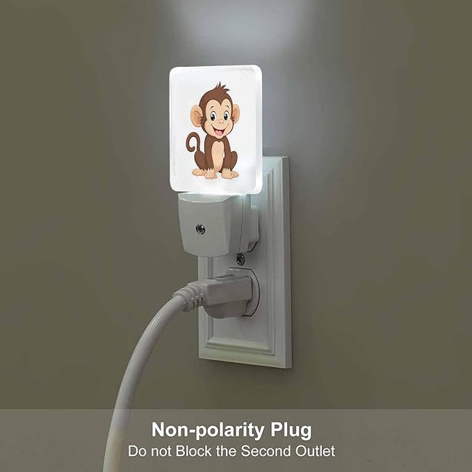 LED Night Light,Cute Cartoon Brown Smiling Monkey LED Night Light Plug into Wall with Dusk to Dawn Light Sensor White Energy Efficient Nightlight for Bedroom Bathroom Hallway Living Room Kitchen