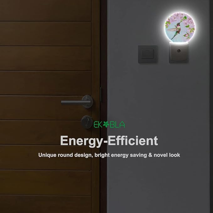 EKOBLA Bird Night Light Spring Hummingbird Pink Flowers Cherry Blossoms Night Lights Plug into Wall Auto on/Off, Indoor Plug-in Wall Light Sleep Friendly for Boys Girls Seniors Elderly