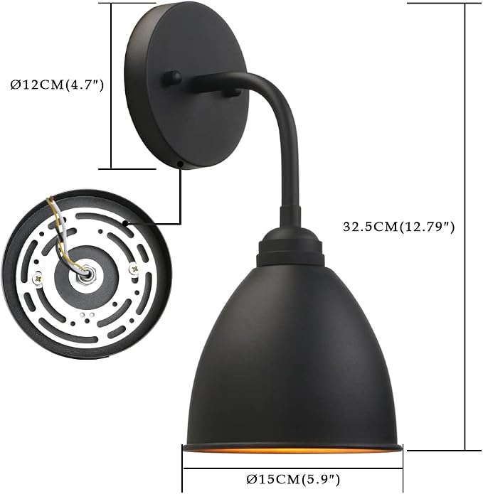 Phansthy Industrial Wall Sconce Matte Black Barn Farmhouse Wall Light Fixture with Metal Lampshade (gooseneck)