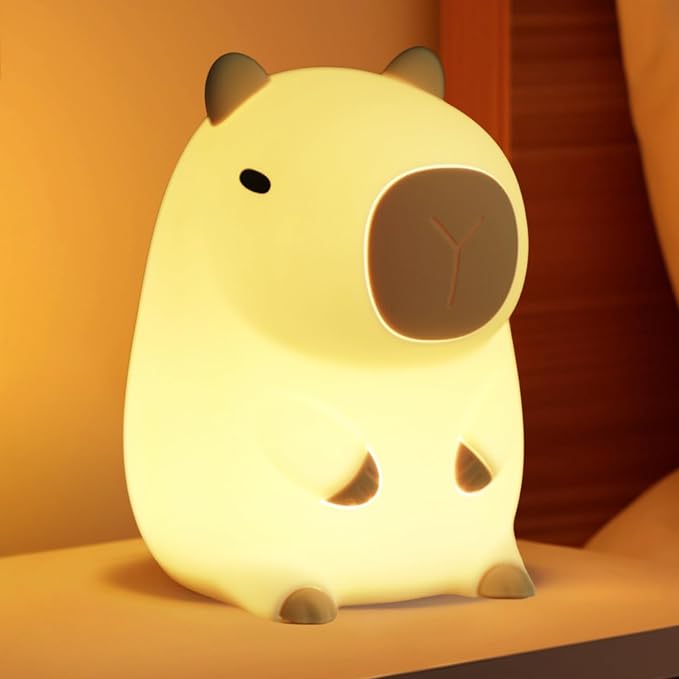 Led Cute Capybara Night Light, Dimmable Nursery Kawaii Lamps, Super Squishy Silicone USB Rechargeable Touch Control Night Lamp for Kids Adults, Used for Camping Party Room Decor (Capybara)